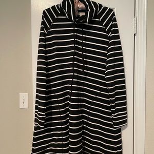 Black and white stripe long tunic dress with pockets and faux turtleneck